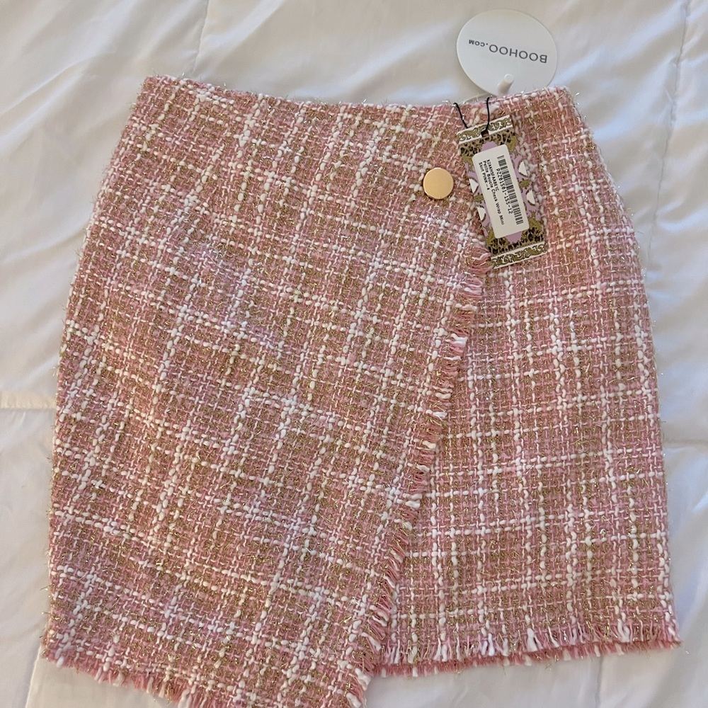 PETITE BOUCLE CHECK WRAP MINI SKIRT